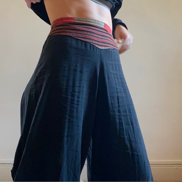 Thai fisherman pants flowy rayon embroidered waistband, boho festival - Picture 3 of 5